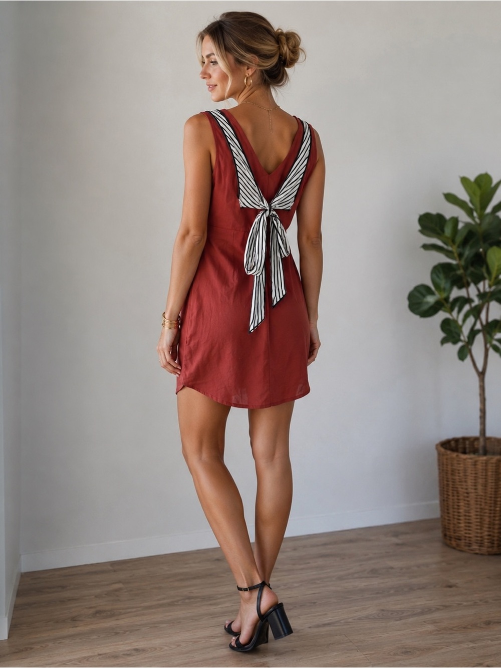 Cokluch Rust Mini Dress Small Tie Back Coquette Cottagecore Artsy Casual Office